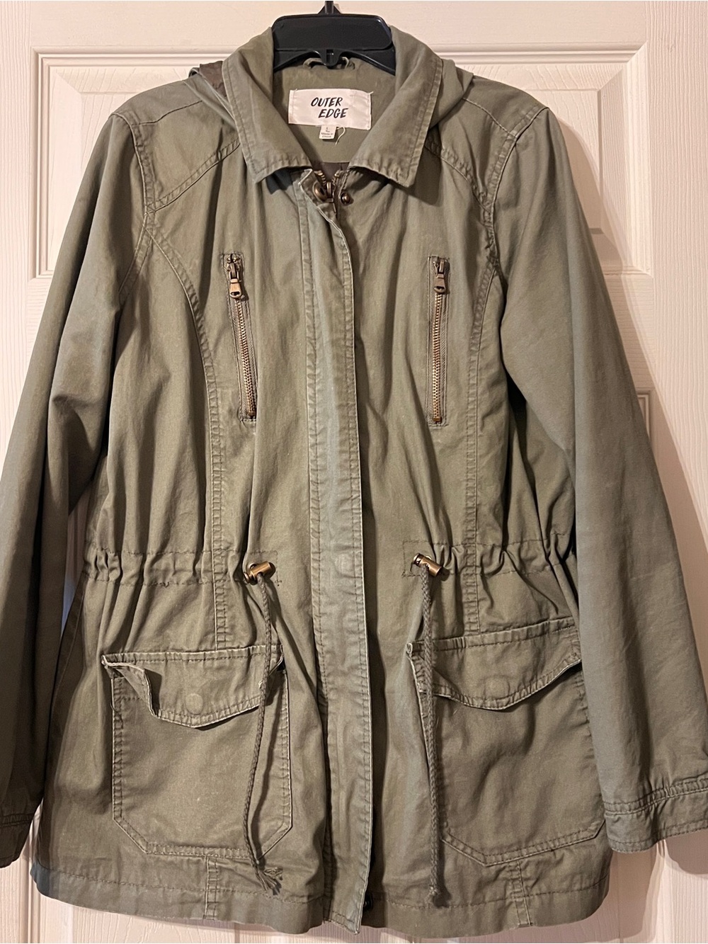 Outer Edge Olive Utility Anorak Jacket with Drawstring Waist